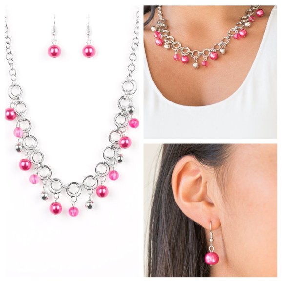 Fiercely Fancy Pink Necklace Earing Set (115)